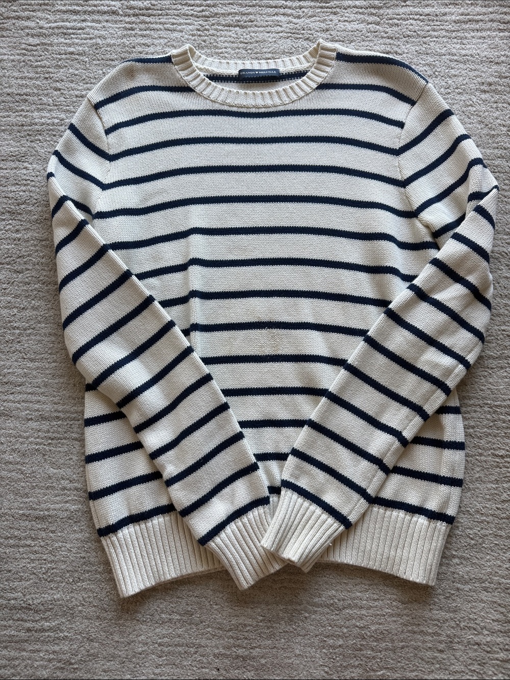 Brandy Melville Cream and Navy Striped Crewneck Sweater